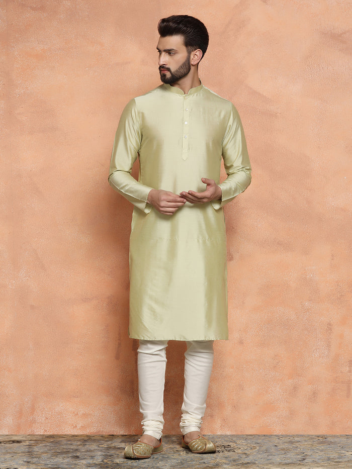 Gold Silk Blend Jacquard Sherwani Set