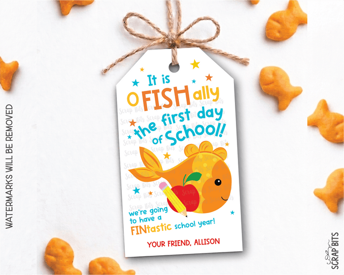 Goldfish Printable Back To School Gift Tags . Self Edit Instant Download - Scrap Bits