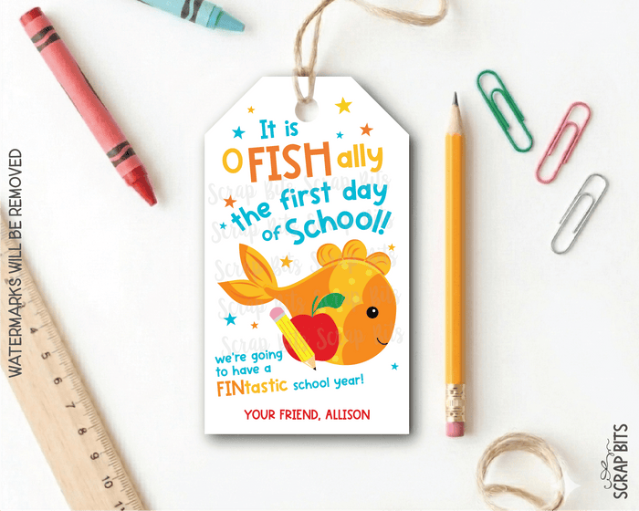 Goldfish Printable Back To School Gift Tags . Self Edit Instant Download - Scrap Bits