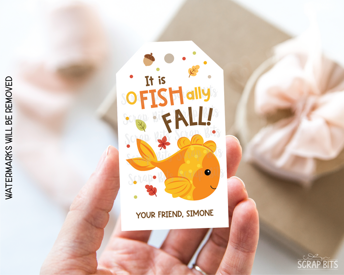 Goldfish O-Fish-Ally Fall Printable Gift Tags . Self Edit Instant Download - Scrap Bits