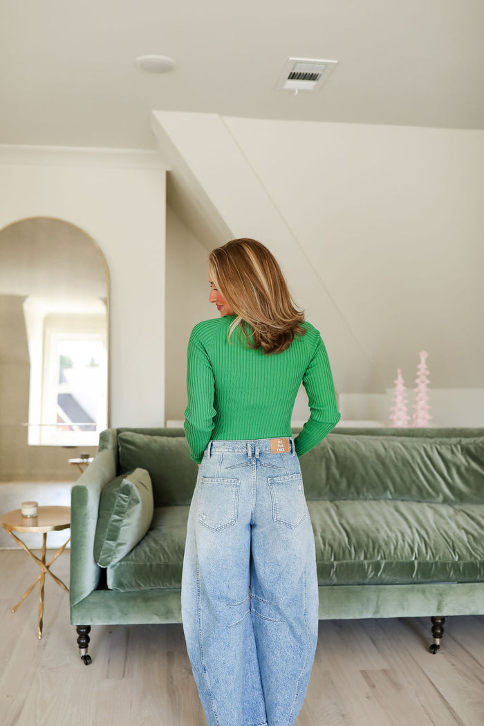Good Luck Mid-Rise Barrel Jeans - Barnyard Blue FREE PEOPLE