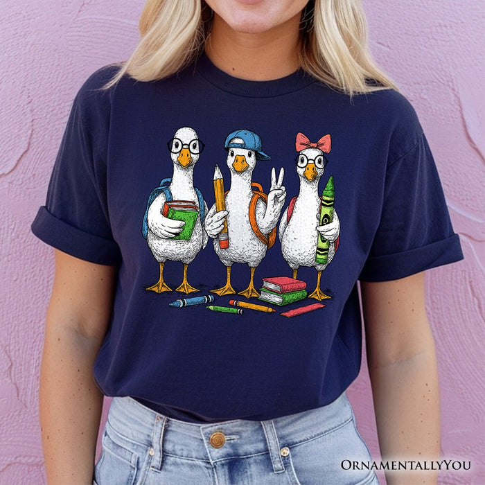 Goose Back to School T-Shirt, Cute Teacher Student Classroom Tee T-Shirts OrnamentallyYou