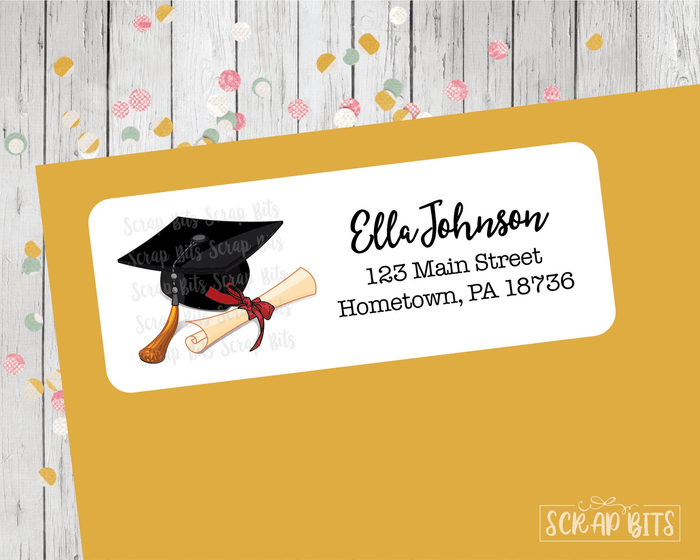 Cap & Diploma Graduation Address Labels . Personalized Return Address Labels - Scrap Bits