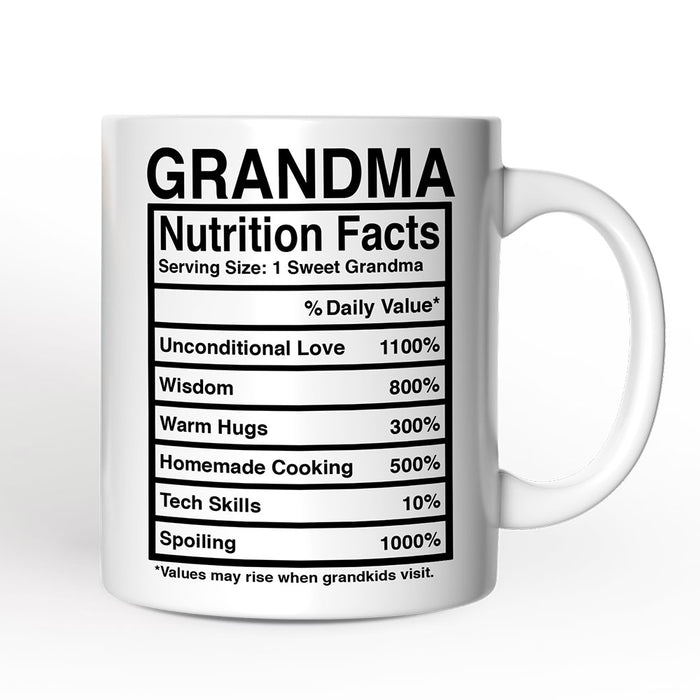 Grandma Nutrition Facts Personalized Mug, Birthday Gift With Custom Name Personalized Ceramic Mug OrnamentallyYou 12oz Mug Non-Custom