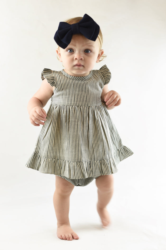 Grey Angel Sleeves Pin Stripe Dress With Matching Bloomer Dress Yo Baby Wholesale