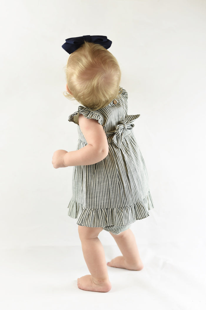 Grey Angel Sleeves Pin Stripe Dress With Matching Bloomer Dress Yo Baby Wholesale