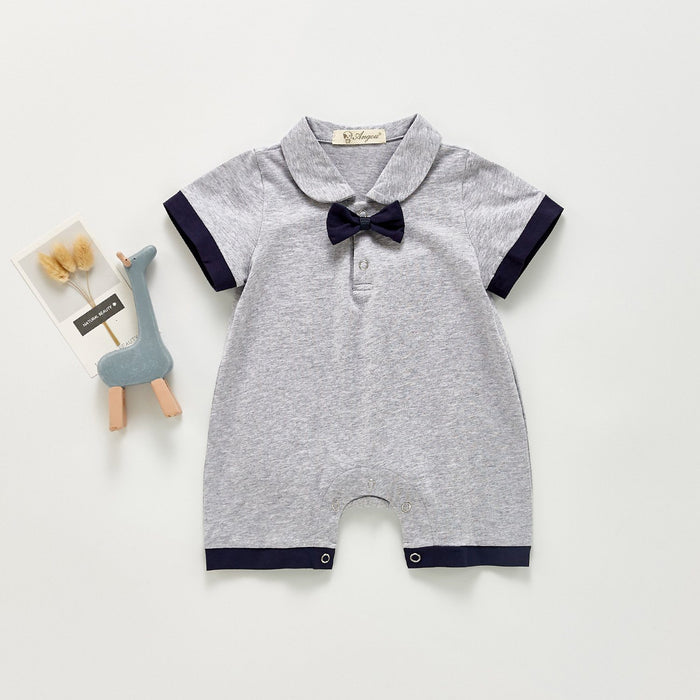 Grey & Black Bow-Tie Collared T-Shirt Romper - Boys Dress Yo Baby Wholesale