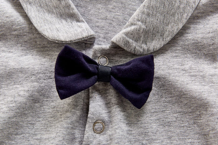 Grey & Black Bow-Tie Collared T-Shirt Romper - Boys Dress Yo Baby Wholesale