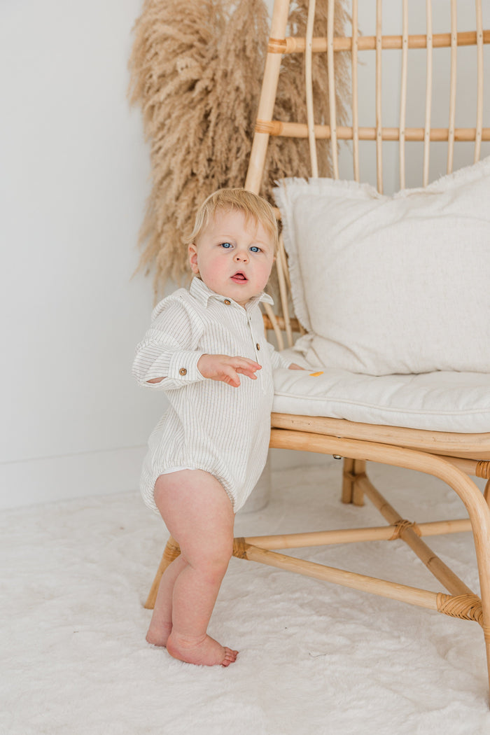 Grey Dot Stripes Print Long Sleeve Baby Romper romper Yo Baby India