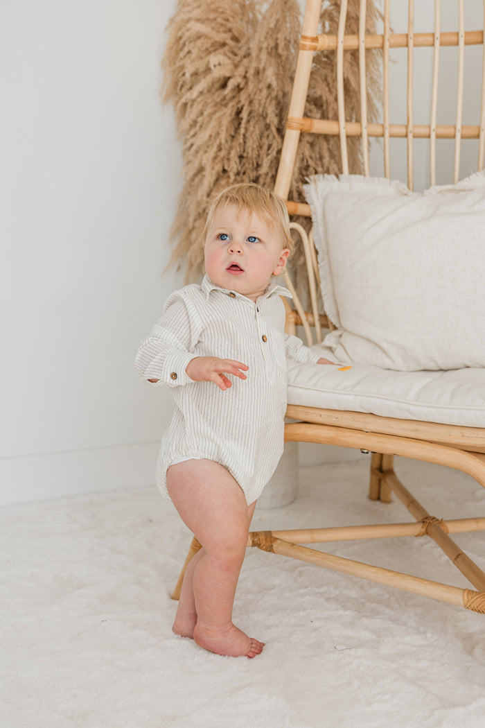 Grey Dot Stripes Print Long Sleeve Baby Romper romper Yo Baby India