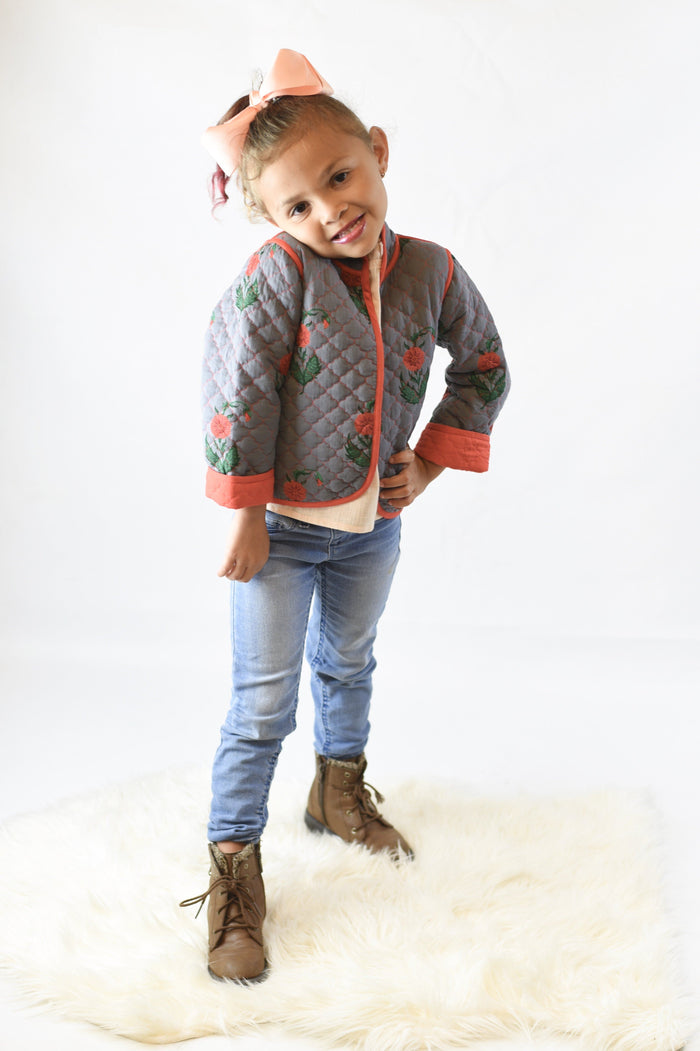 Grey Floral & Orange Reversible Jacket Dress Yo Baby Wholesale