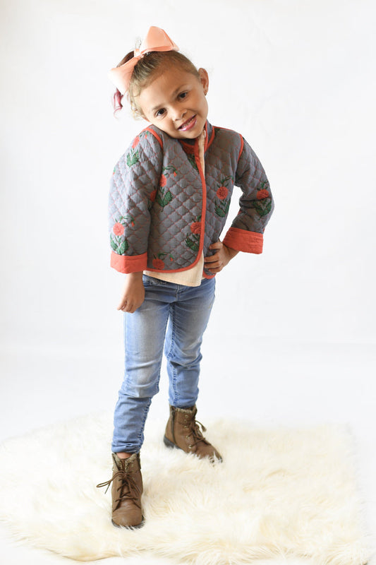 Grey Floral & Orange Reversible Jacket Dress Yo Baby Wholesale