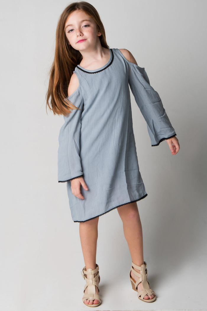 Grey Lace Detail Cold-Shoulder Dress Dress Yo Baby Wholesale