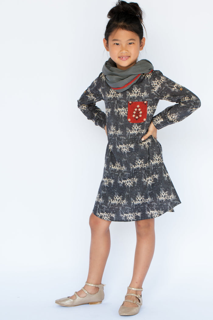 Grey Lotus Print Dress & Scarf Set 2-pc. set Yo Baby Wholesale