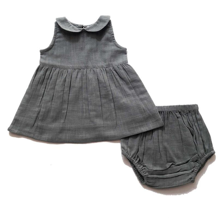 Grey Peter-Pan Collar Dress & Diaper Cover Dress Yo Baby Wholesale