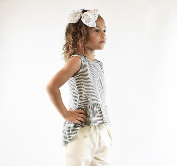 Grey Pinstripe High-Low Top & Drawstring Cropped Pants Set Dress Yo Baby Wholesale