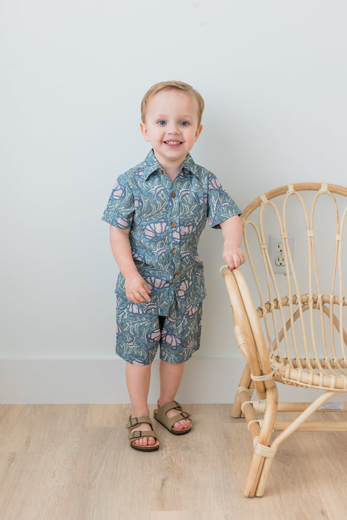Grey Printed Boys Shirt & Shorts Set Shirt-Shorts Yo Baby India