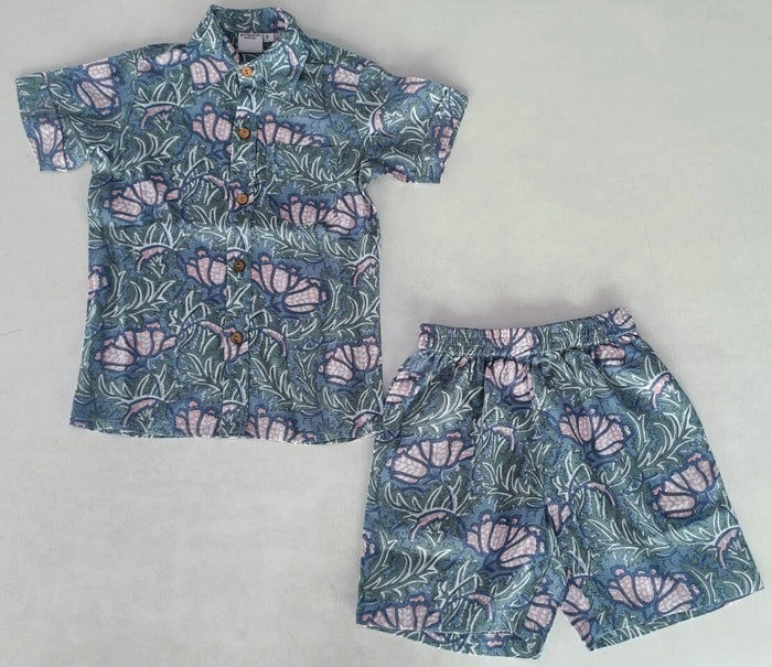 Grey Printed Boys Shirt & Shorts Set Shirt-Shorts Yo Baby India