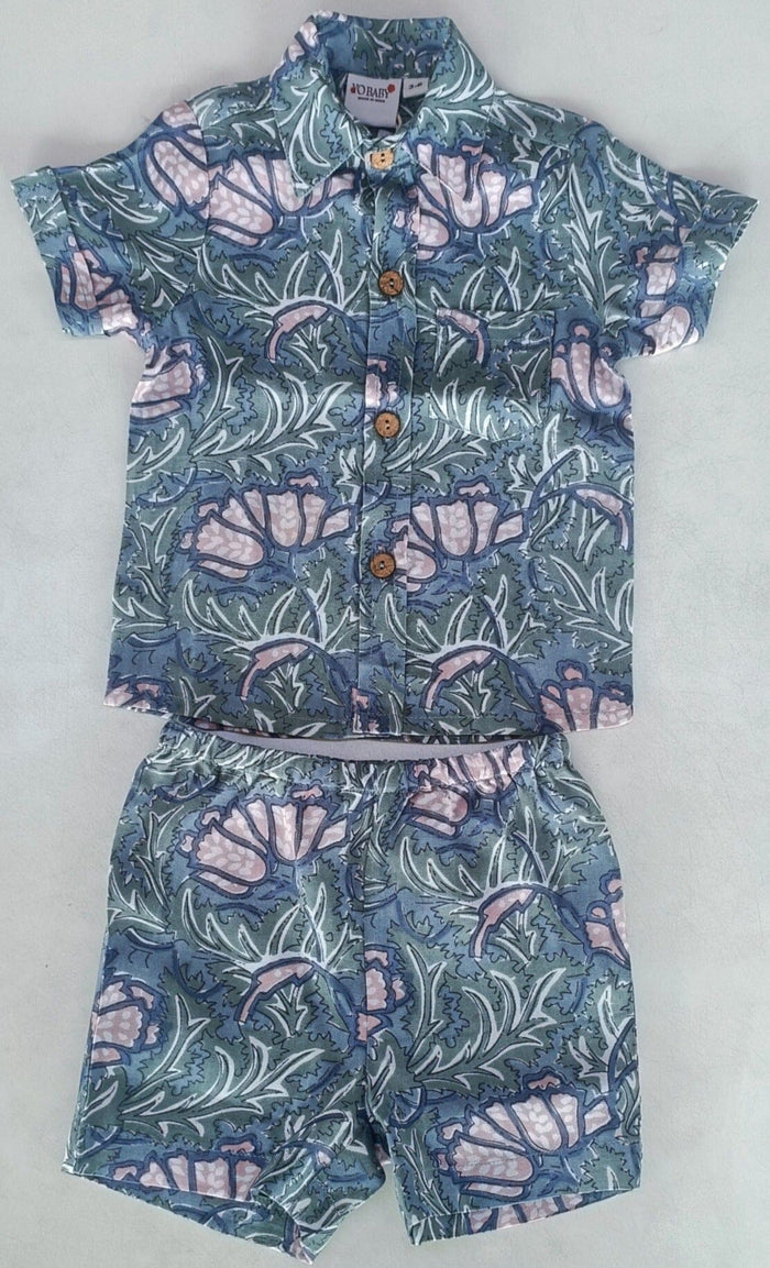 Grey Printed Boys Shirt & Shorts Set Shirt-Shorts Yo Baby India