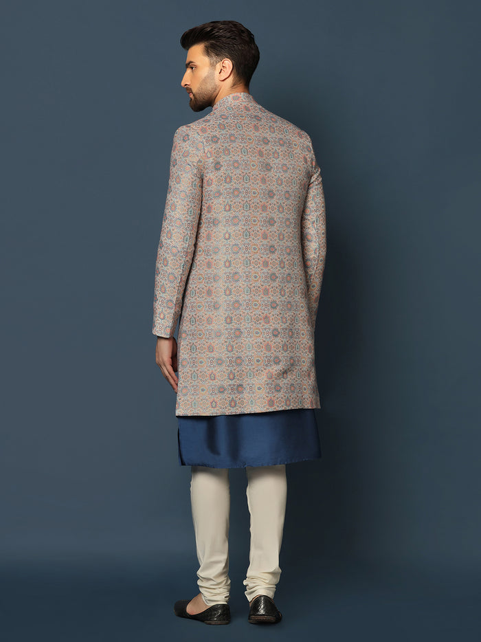 Grey Printed Indo-Western Jacket Set