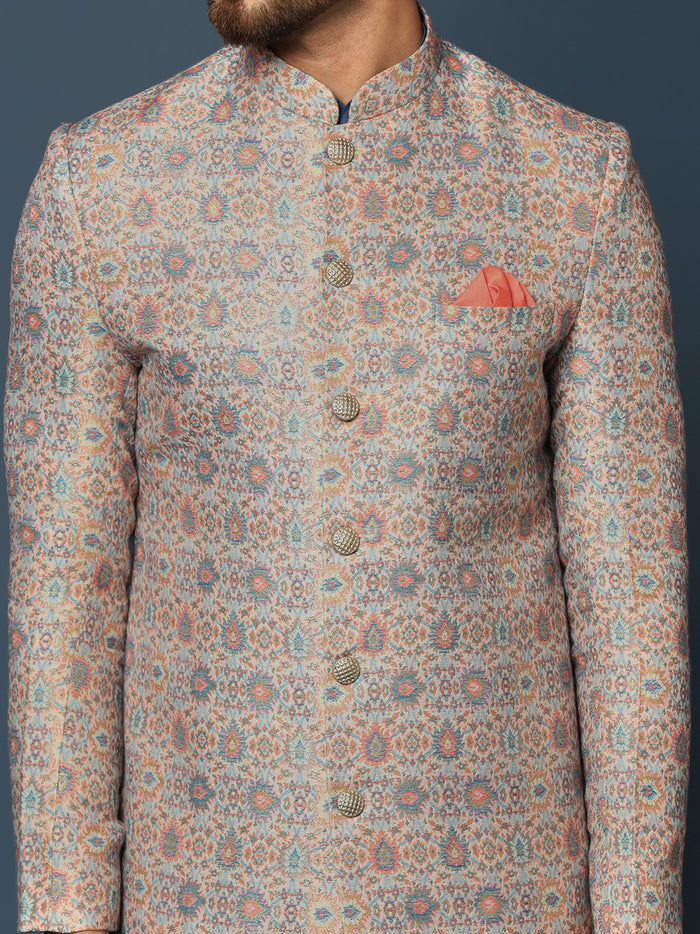Grey Printed Indo-Western Jacket Set