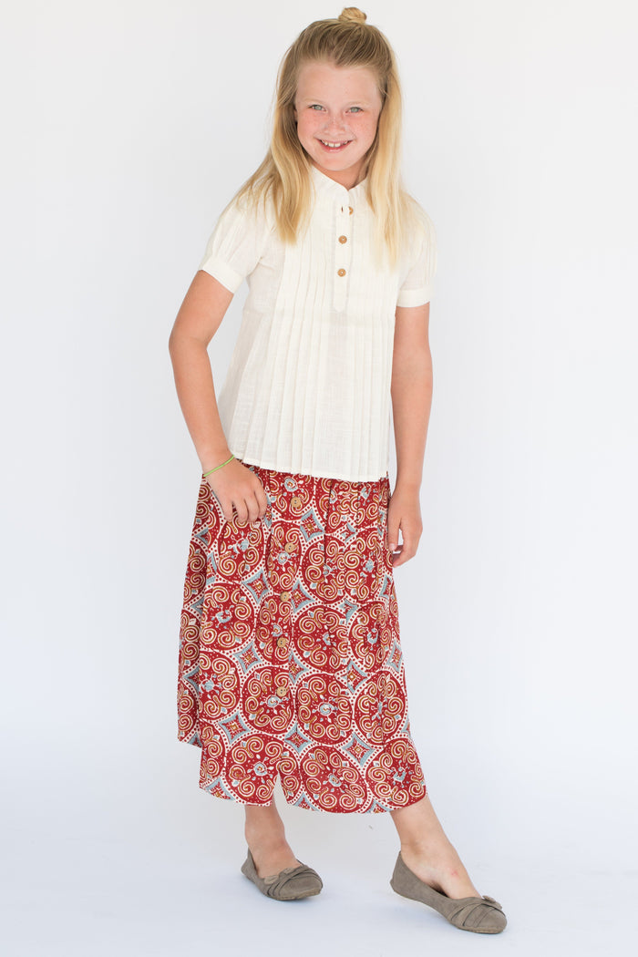 Grey-Roman Skirt & Pleated White Top Set 2-pc. set Yo Baby Wholesale