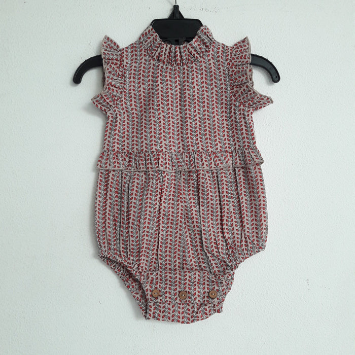 Grey Ruffle Sleeveless Micro Floral Romper Dress Yo Baby Wholesale