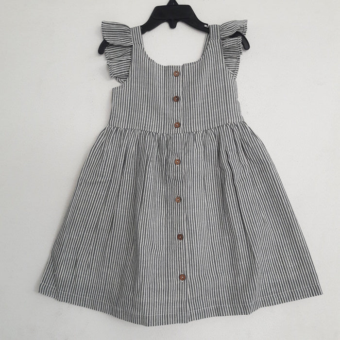 Grey Stripes Flutter Sleeves Dress Dress Yo Baby Wholesale