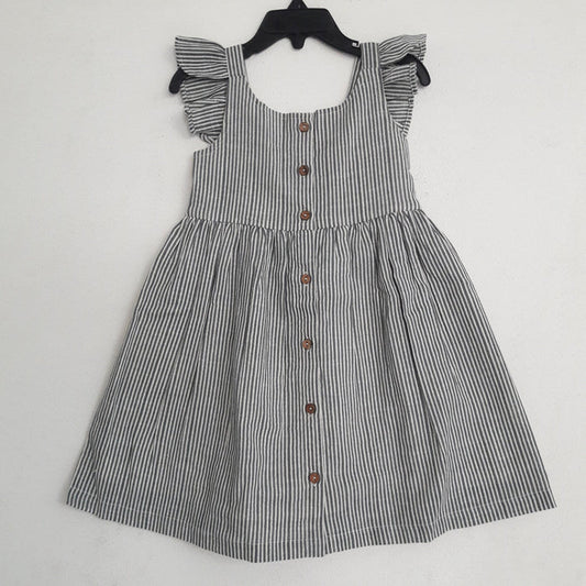 Grey Stripes Flutter Sleeves Dress Dress Yo Baby Wholesale