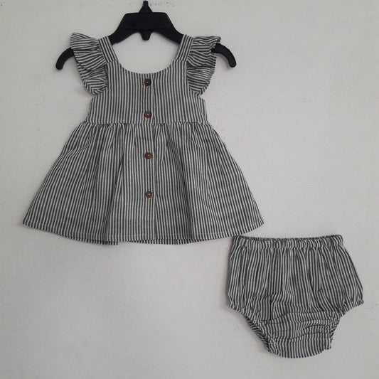 Grey Stripes Infant Dress & Diaper Cover Set Dress Yo Baby Wholesale