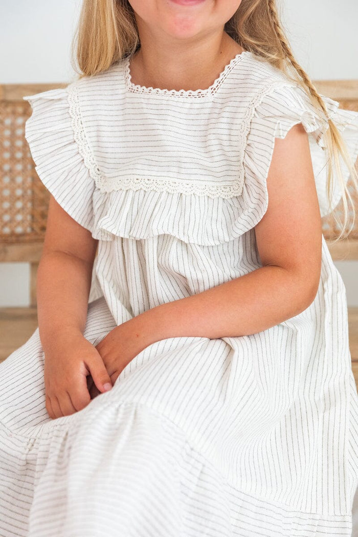 Grey Stripes Square Neck Lace Dress Dress Yo Baby India