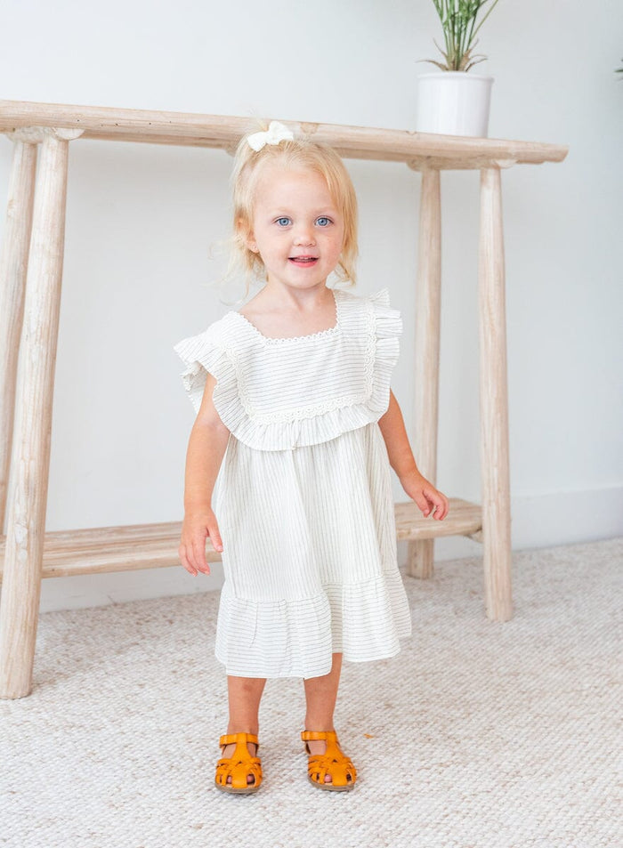 Grey Stripes Square Neck Lace Dress and Bloomers dress & diaper cover Yo Baby India