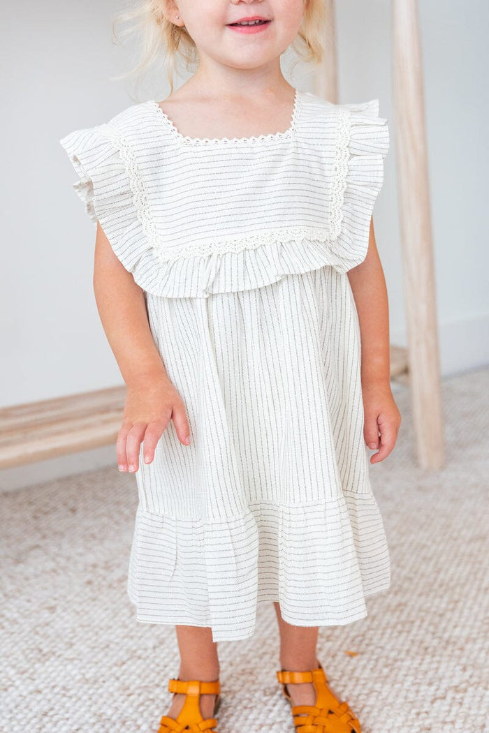 Grey Stripes Square Neck Lace Dress and Bloomers dress & diaper cover Yo Baby India