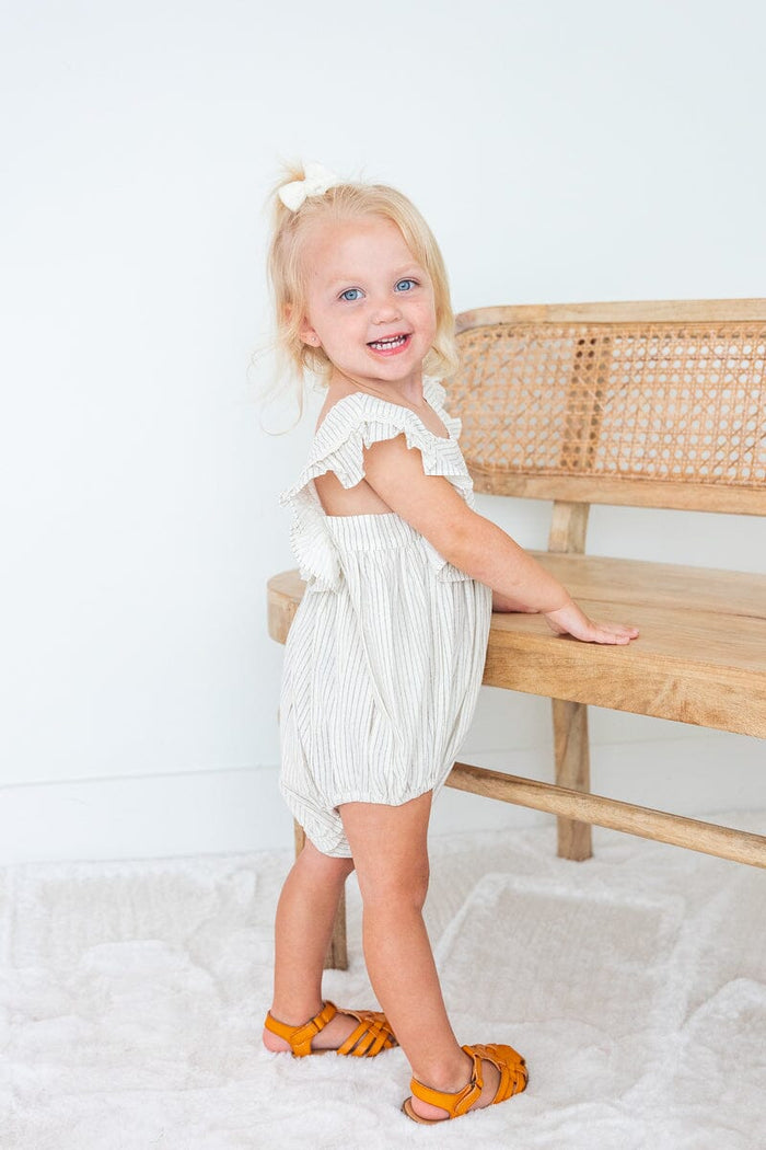 Grey Stripes Square Neck Lace Romper romper Yo Baby India
