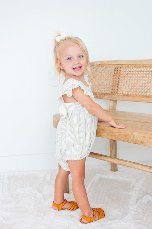 Grey Stripes Square Neck Lace Romper romper Yo Baby India