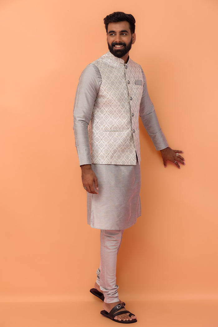 Grey Textured Nehru Jacket