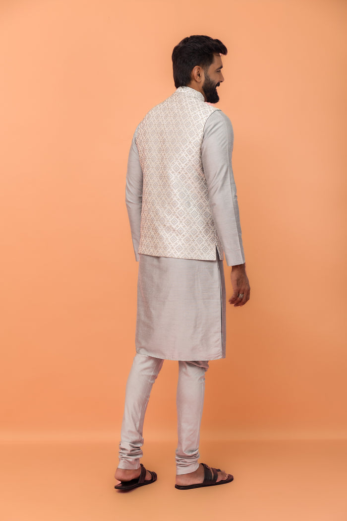 Grey Textured Nehru Jacket