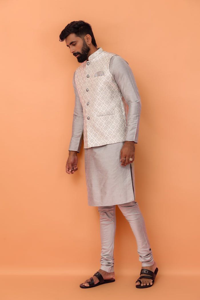 Grey Textured Nehru Jacket
