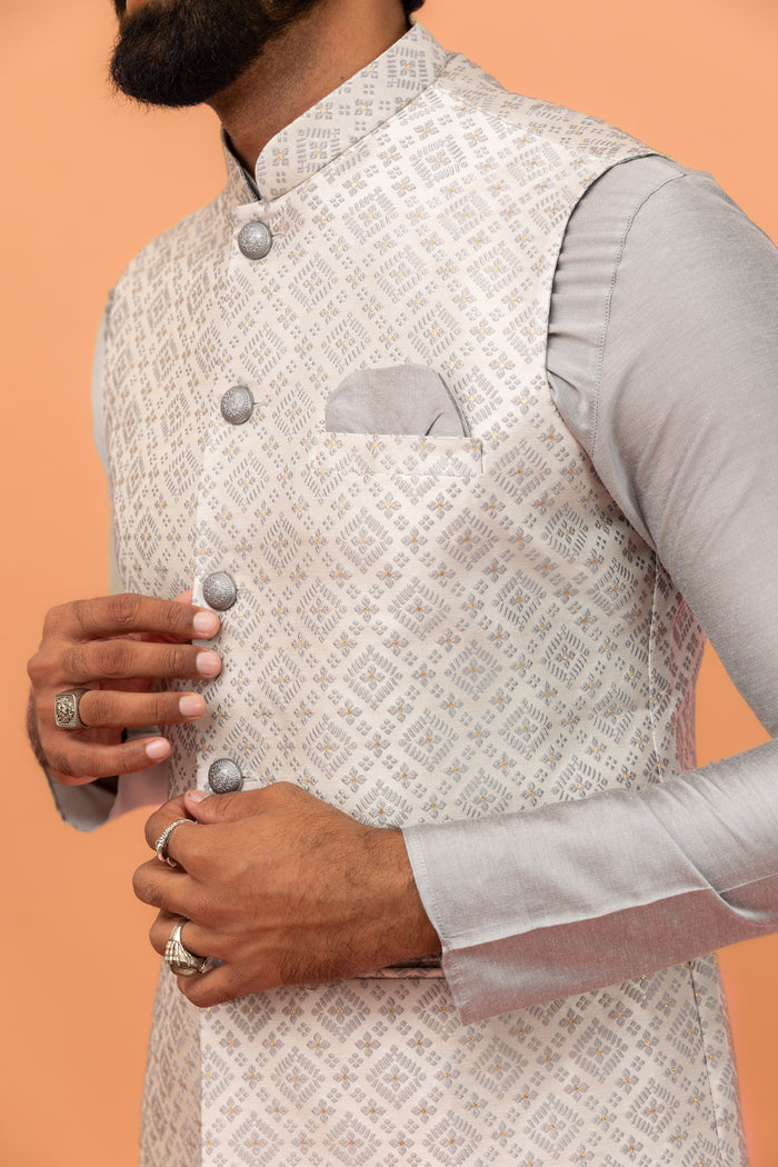 Grey Textured Nehru Jacket
