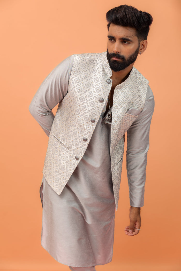 Grey Textured Nehru Jacket