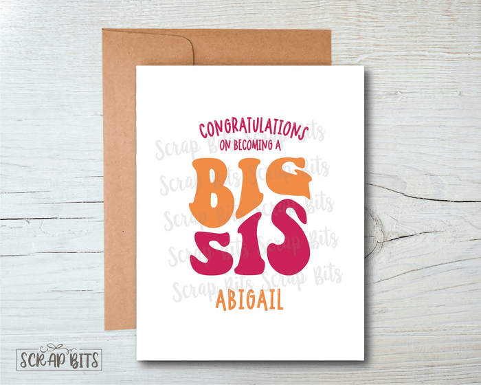 Groovy Wave Big Sis Card, New Sibling Card - Scrap Bits