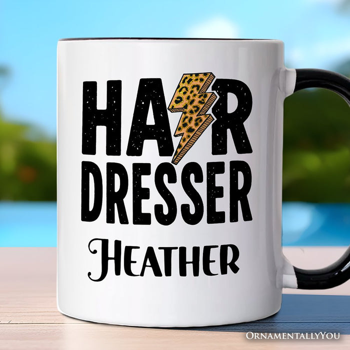 Hairdresser Leopard Lightning Pesonalized Mug, Retro Stylist Gift with Custom Name Personalized Ceramic Mug OrnamentallyYou White - Black Customized