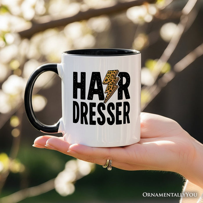 Hairdresser Leopard Lightning Pesonalized Mug, Retro Stylist Gift with Custom Name Personalized Ceramic Mug OrnamentallyYou