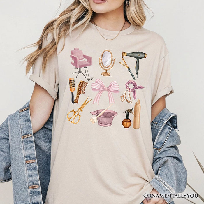 Hairstylist Coquette Aesthetic T-Shirt, Pink Hair Dresser Tee T-Shirts OrnamentallyYou