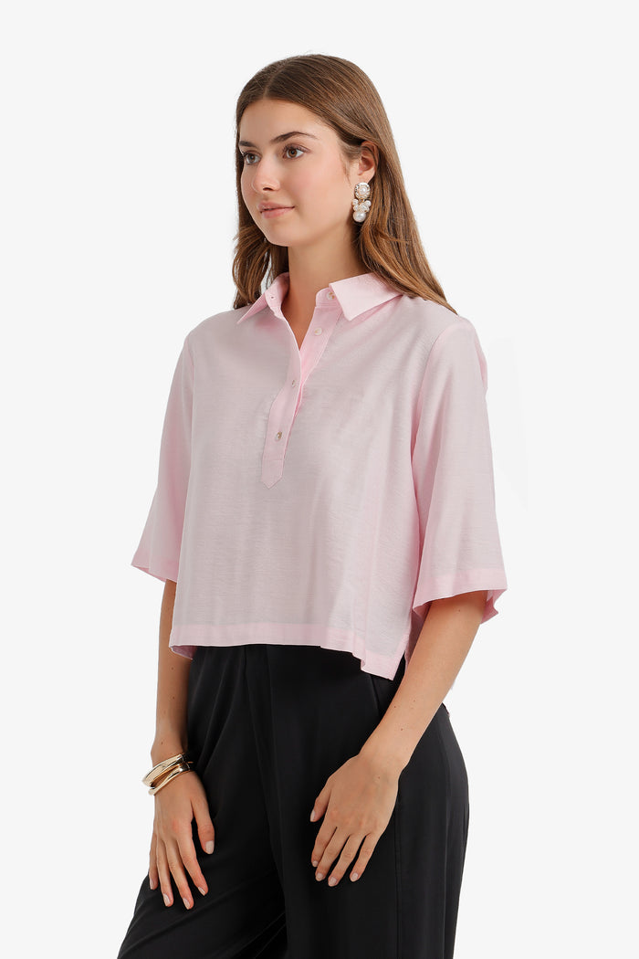 Half-Placket Cropped Shirt