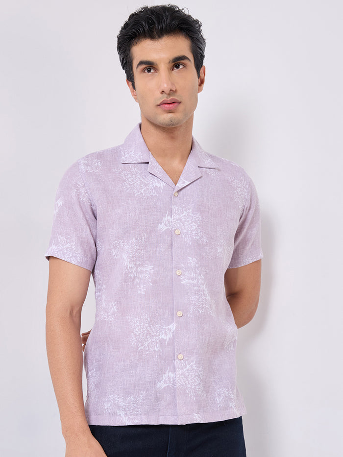 Half Sleeves Regular Fit Onion Pink All over Botanical Cuban Collar Print Shirt