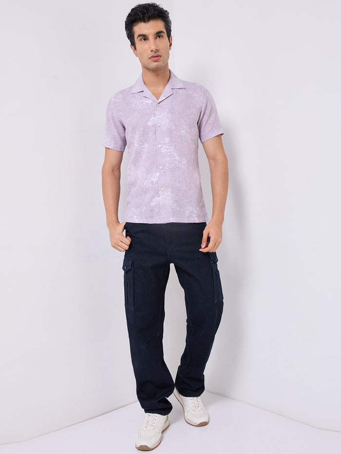 Half Sleeves Regular Fit Onion Pink All over Botanical Cuban Collar Print Shirt