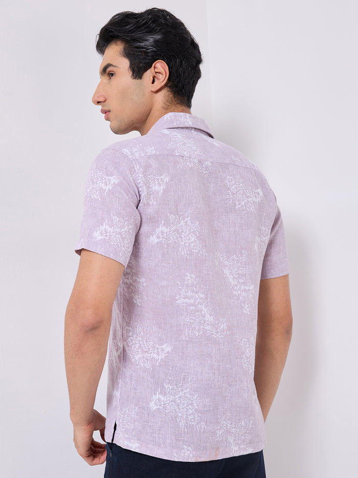 Half Sleeves Regular Fit Onion Pink All over Botanical Cuban Collar Print Shirt