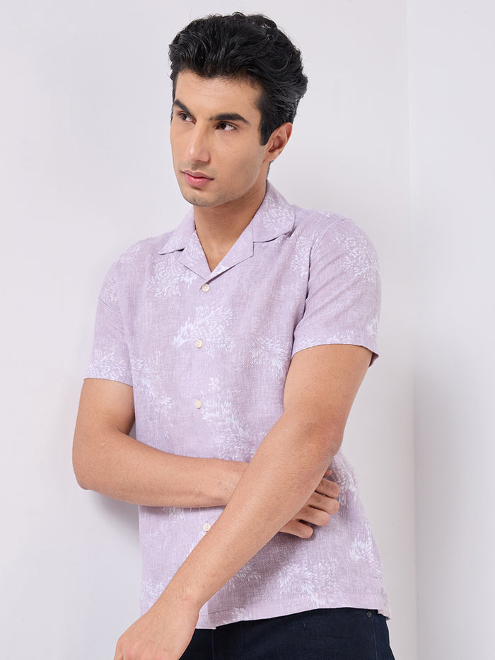 Half Sleeves Regular Fit Onion Pink All over Botanical Cuban Collar Print Shirt