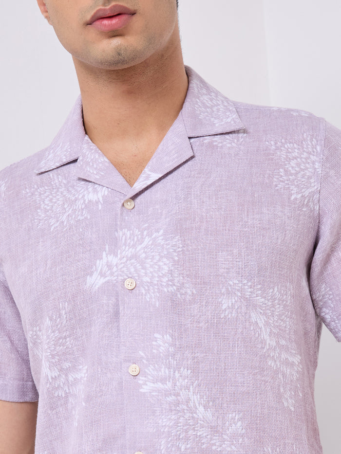 Half Sleeves Regular Fit Onion Pink All over Botanical Cuban Collar Print Shirt